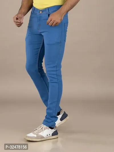 Comfortable Blue Denim Mid-Rise Jeans For Men