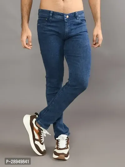 Stylish Blue Denim Solid Mid-Rise Jeans For Men-thumb4