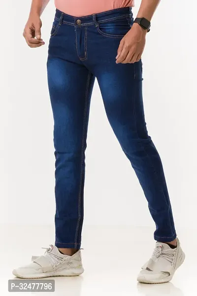 Comfortable Blue Denim Mid-Rise Jeans For Men