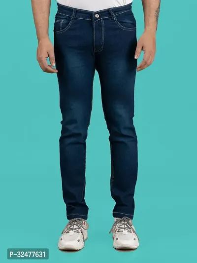 Comfortable Blue Denim Mid-Rise Jeans For Men-thumb0