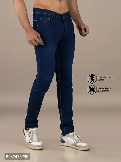 Comfortable Blue Denim Mid-Rise Jeans For Men-thumb3