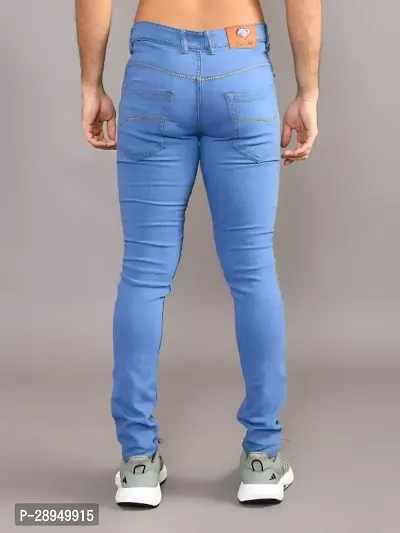 Stylish Blue Denim Solid Mid-Rise Jeans For Men-thumb3