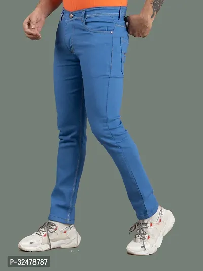 Comfortable Blue Denim Mid-Rise Jeans For Men