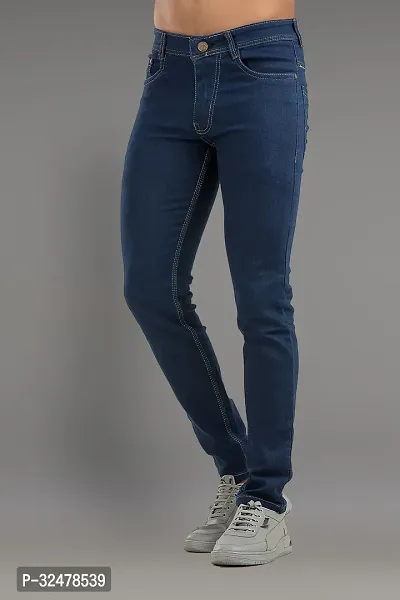 Comfortable Blue Denim Mid-Rise Jeans For Men-thumb3