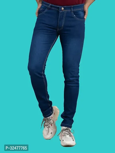 Comfortable Blue Denim Mid-Rise Jeans For Men-thumb0