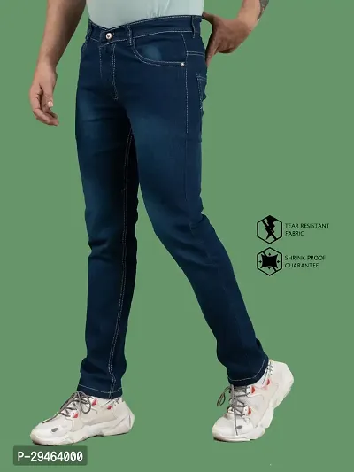 Stylish Blue Denim Solid Mid-Rise Jeans For Men-thumb4