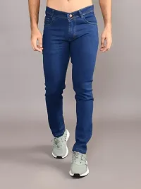 Stylish Blue Denim Solid Mid-Rise Jeans For Men-thumb2