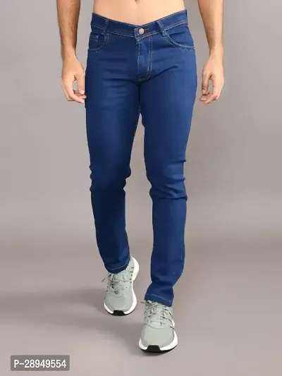 Stylish Blue Denim Solid Mid-Rise Jeans For Men-thumb3