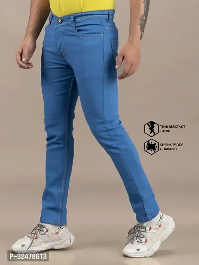 Comfortable Blue Denim Mid-Rise Jeans For Men-thumb0