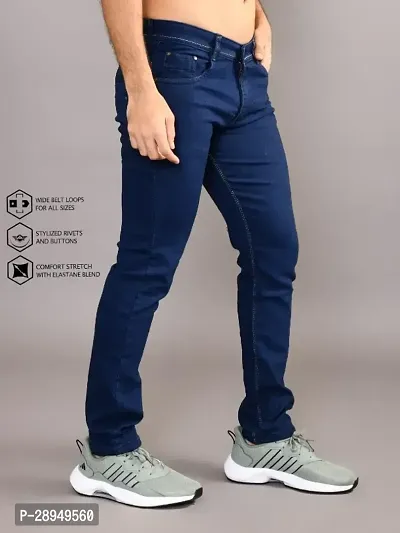 Stylish Blue Denim Solid Mid-Rise Jeans For Men