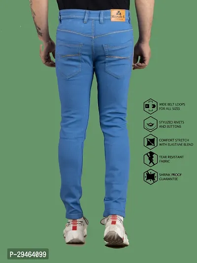 Stylish Blue Denim Solid Mid-Rise Jeans For Men-thumb2