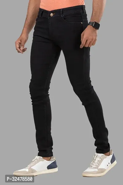 Comfortable Black Denim Mid-Rise Jeans For Men-thumb0