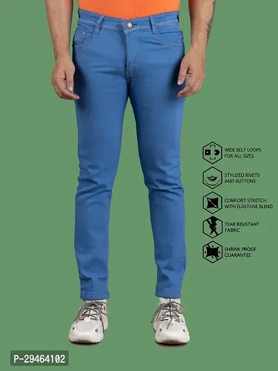 Stylish Blue Denim Solid Mid-Rise Jeans For Men-thumb4