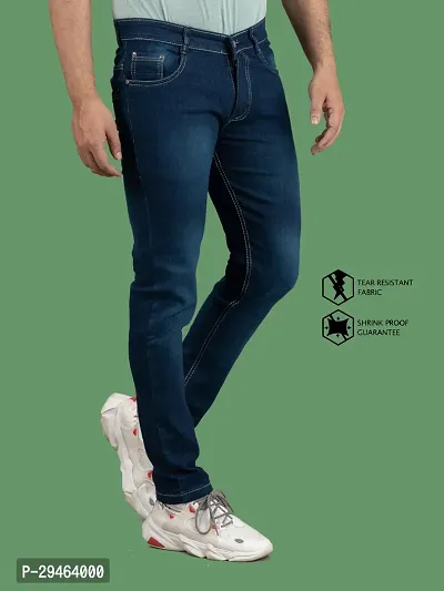 Stylish Blue Denim Solid Mid-Rise Jeans For Men-thumb3