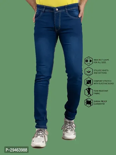 Stylish Blue Denim Solid Mid-Rise Jeans For Men-thumb4