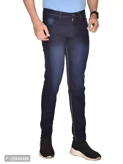 Stylish Blue Denim Solid Mid-Rise Jeans For Men-thumb0