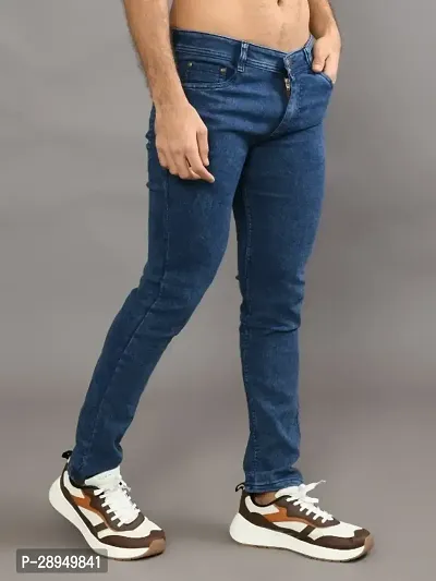 Stylish Blue Denim Solid Mid-Rise Jeans For Men