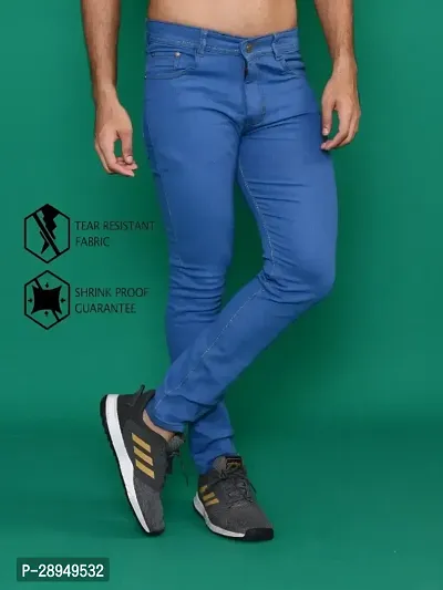 Stylish Blue Denim Solid Mid-Rise Jeans For Men