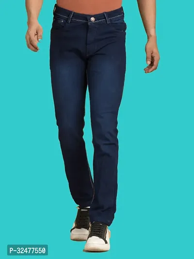 Comfortable Blue Denim Mid-Rise Jeans For Men-thumb2