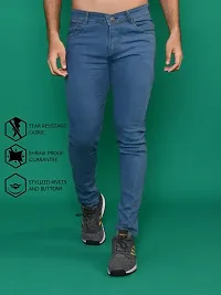 Stylish Blue Denim Solid Mid-Rise Jeans For Men-thumb1