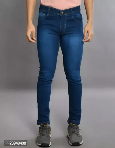 Stylish Blue Denim Solid Mid-Rise Jeans For Men