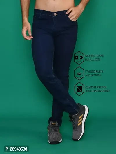 Stylish Blue Denim Solid Mid-Rise Jeans For Men-thumb2