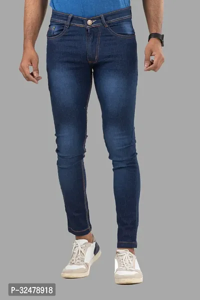 Comfortable Blue Denim Mid-Rise Jeans For Men-thumb2