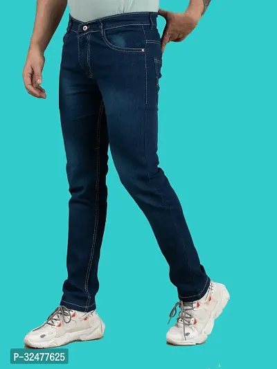 Comfortable Blue Denim Mid-Rise Jeans For Men-thumb4