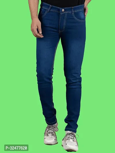 Comfortable Blue Denim Mid-Rise Jeans For Men-thumb0