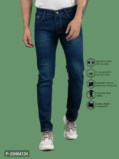 Stylish Blue Denim Solid Mid-Rise Jeans For Men-thumb0