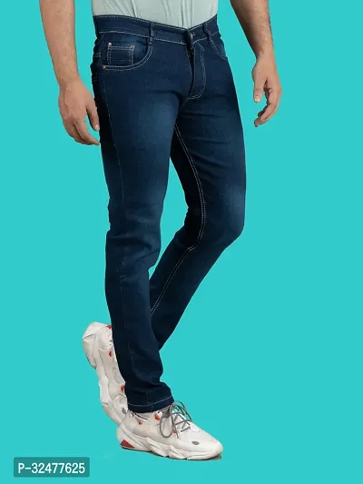 Comfortable Blue Denim Mid-Rise Jeans For Men-thumb3