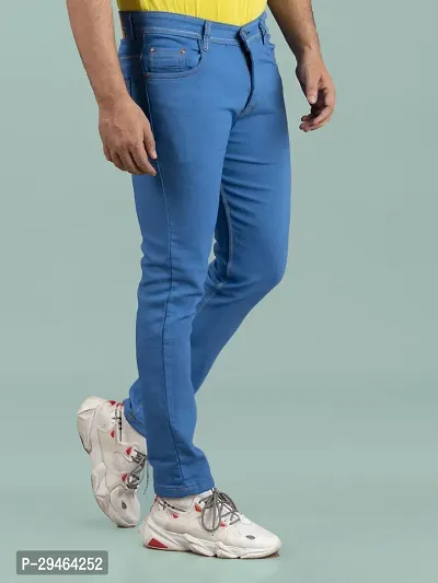 Stylish Blue Denim Solid Mid-Rise Jeans For Men-thumb2