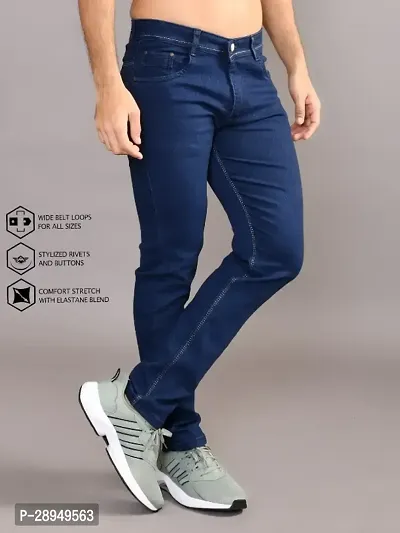 Stylish Blue Denim Solid Mid-Rise Jeans For Men-thumb4