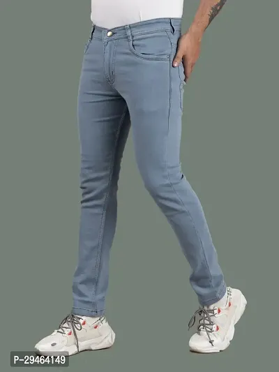 Stylish Grey Denim Solid Mid-Rise Jeans For Men