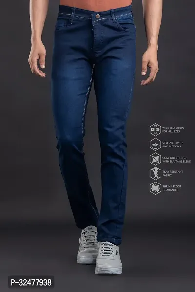 Comfortable Blue Denim Mid-Rise Jeans For Men-thumb2