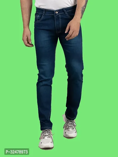 Comfortable Blue Denim Mid-Rise Jeans For Men-thumb4