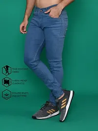 Stylish Blue Denim Solid Mid-Rise Jeans For Men-thumb1