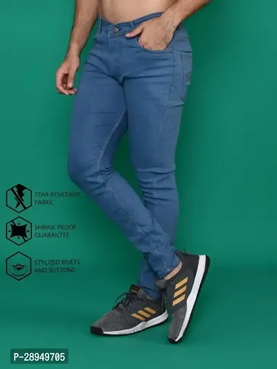 Stylish Blue Denim Solid Mid-Rise Jeans For Men-thumb2