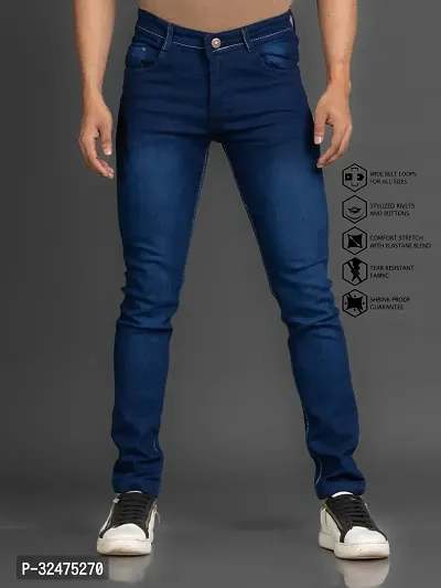 Comfortable Blue Denim Mid-Rise Jeans For Men-thumb2