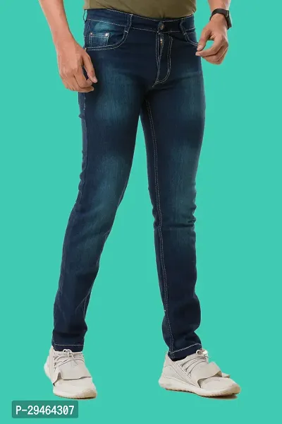 Stylish Blue Denim Solid Mid-Rise Jeans For Men-thumb2