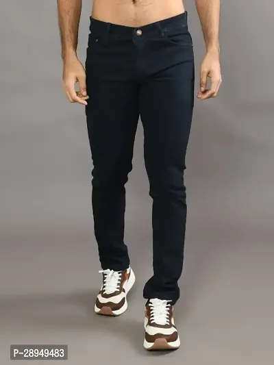 Stylish Black Denim Solid Mid-Rise Jeans For Men