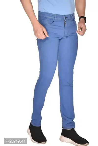 Stylish Blue Denim Solid Mid-Rise Jeans For Men-thumb0