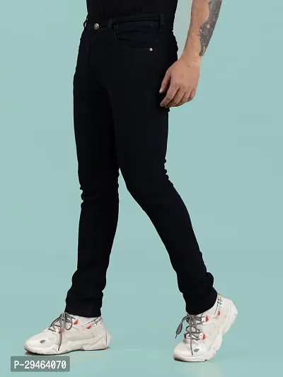 Stylish Black Denim Solid Mid-Rise Jeans For Men