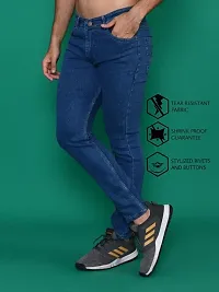 Stylish Blue Denim Solid Mid-Rise Jeans For Men-thumb1