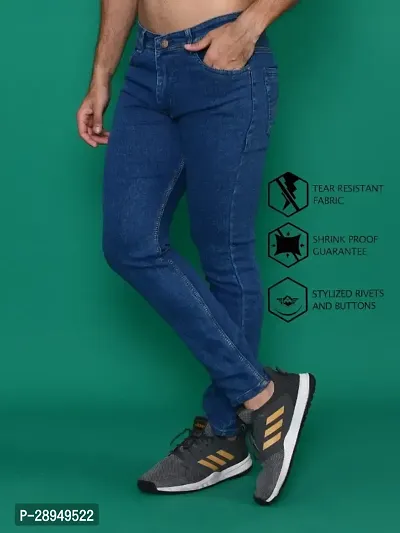 Stylish Blue Denim Solid Mid-Rise Jeans For Men-thumb2