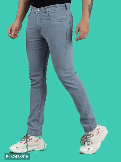 Comfortable Grey Denim Mid-Rise Jeans For Men