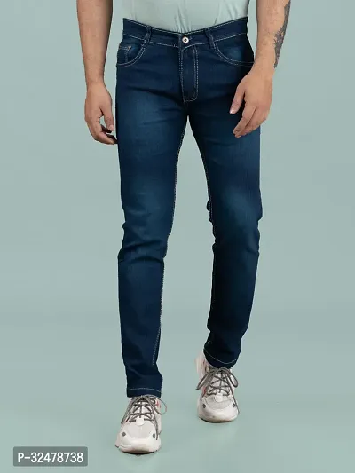 Comfortable Blue Denim Mid-Rise Jeans For Men-thumb4