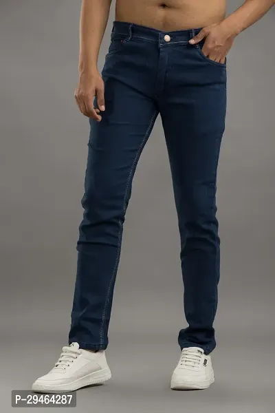 Stylish Blue Denim Solid Mid-Rise Jeans For Men