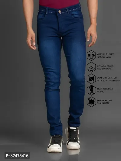 Comfortable Blue Denim Mid-Rise Jeans For Men-thumb2