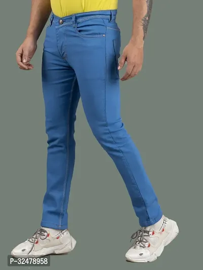 Comfortable Blue Denim Mid-Rise Jeans For Men-thumb0